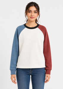 Premium Women's Color Block <b>Raglan</b> Sweatshirt Soft Cotton Fleece Casual Pullover Long Sleeve Crew Neck Lightweight Everyday <b>Top</b> - Product Image 1