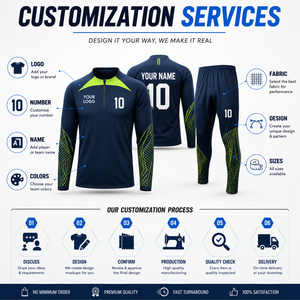 Custom Printed Football Training Tracksuit Set Quarter Zip Long Sleeve Top Pants <b>Soccer</b> Team Warm Apparel 100% Polyester Elastic - Product Image 3