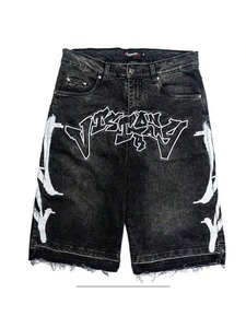 Pantalones Cortos Bermuda de Mezclilla para Hombre Daniel W. Fletcher, Color Negro, Ecológicos, con Lentejuelas y Bordado de Letras en la Parte Delantera, Estilo Urbano - Product Image 3