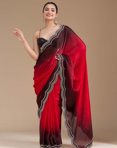 KV Women's Silk Traditional Stonework Tissue <b>Saree</b> with Unstitched Blouse for Party Occasions - Product Image 1