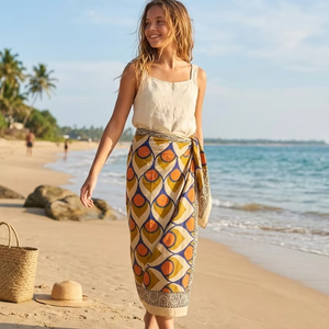 ผ้าคลุมชายหาดลายพิมพ์มือแบบบล็อกพิมพ์ ผ้าฝ้ายลายขนนกยูง บากรู สำหรับผู้หญิง เป็นมิตรกับสิ่งแวดล้อม น้ำหนักเบา สไตล์โบโฮ ผ้าคลุมไหล่สำหรับฤดูร้อน - Product Image 1