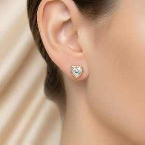 Pendientes de tuerca con bisel de diamante de 1.00 quilates chapados en oro de 14 quilates, corte corazón, estilo vintage, para regalo de compromiso, boda y aniversario - Product Image 6