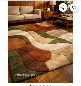Tapis rectangulaire moderne abstrait en laine et acrylique, tufté, moelleux, antidérapant, style mid-century pour salon - Product Image 6