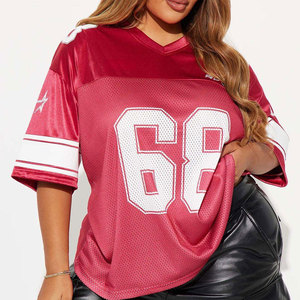 Women's <b>Maroon</b> Mesh Football Jersey V-Neck Short Sleeve Loose Fit Team Number 68 Print Sport <b>Top</b> - Product Image 3