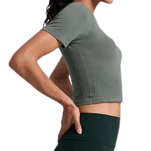 Wholesale Olive Green Slim Fit Women Yoga Crop Tops Nylon Spandex Body Sculpting High Quality Gym Tops - Product Image 3