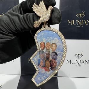 Pendentif personnalisé en moissanite plaqué or rose avec photo de cœur, certifié IGI, pour homme, style hip-hop, charms glacés - Product Image 2