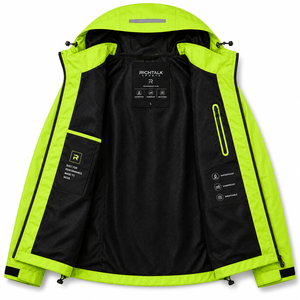 Veste de sport coupe-vent respirante à séchage rapide pour homme, couleur vert fluorescent, blocs de couleur, boutons recouverts - Product Image 4