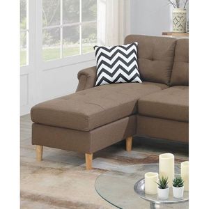 Divano Angolare Reversibile in Polifibra Color Caffè Chiaro con Chaise Longue per Soggiorno - Product Image 4