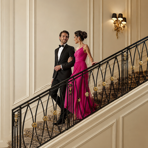 Rampe d'escalier décorative noire et or avec balustres ovales, balustrade intérieure de luxe pour villa, hôtel, design d'escalier - Product Image 1