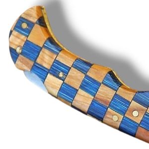 Cuchillos Plegables de Damasco Personalizados, Hechos a Mano, con Hoja de Acero con Patrón, Mango de Madera con Mosaico y Bolster Pulido para Camping, Caza y Senderismo - Product Image 5