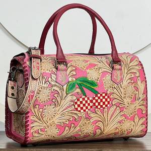 Sac de voyage en cuir véritable turquoise, grande capacité, à carreaux cerise, sac de voyage de designer, sac de week-end rapide - Product Image 4