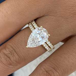 Ensemble de bagues de mariage en or massif 14 carats avec diamant de 2,02 carats taille poire, couleur D, pureté VS2, cultivé en laboratoire, certifié IGI, pour femme, cadeau de fiançailles et de promesse - Product Image 1