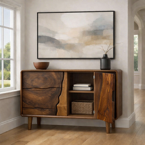 Luxali Wooden Handmade Modern Wooden <b>Sideboard</b> With Wave Carving Design For Living Room Home Furniture Midcentury Modern <b>Storage</b> - Product Image 5