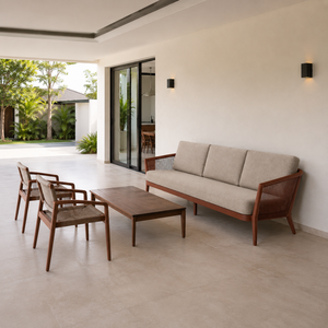 Sofá Moderno de Madera de Teca Sólida para Exteriores, 3 Plazas, Estilo Escandinavo, para Patio, Terraza, Apartamento, Balcón, Villa, Hotel, Jardín - Product Image 5