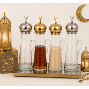 Best Selling Handmade Eco-friendly Glass Storage Jar for <b>Ramadan</b> Table <b>Decoration</b> with Minaret Lid and Jug Factory Price Eid - Product Image 4