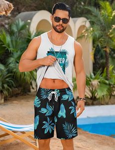 Conjunto de Camiseta sin Mangas y Pantalones Cortos Hawaianos para Hombre, Estilo Aloha Tropical, Dos Piezas, Casual, para Playa y Uso Diario - Product Image 4