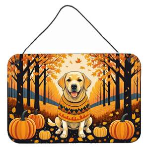 Yellow Labrador Retriever Fall Wall Door Hanging Prints Aluminum Metal <b>Sign</b> for Kitchen <b>Bar</b> Home Decor 8HX12W Multicolor - Product Image 1