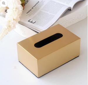 Caja de pañuelos de metal dorado, diseño glamuroso, forma rectangular duradera - Product Image 1