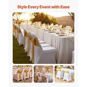 150 Pezzi Coprisedia Bianchi in Poliestere Spandex Leggeri con Fronte Piatto per Decorazione Sedie da Matrimonio, Feste, Banchetti - Product Image 2