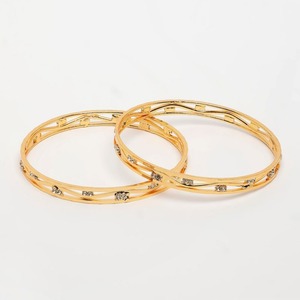 Modern Multi Line Stone Embedded <b>Gold</b> Finish Metal Craft <b>Bangles</b> <b>Set</b> Luxury Designer Bracelet Jewelry for Women - Product Image 3