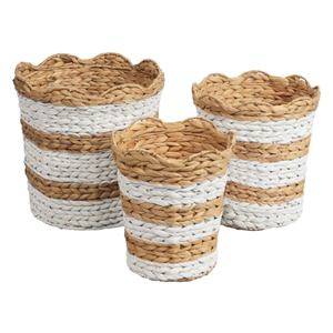 Vietnam Water Hyacinth Wastebasket Natural Woven Rubbish <b>Bin</b> Scalloped Seagrass Style Waste <b>Bin</b> Wholesale Home Storage - Product Image 1