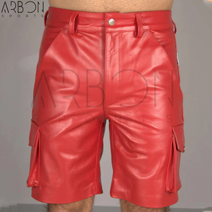 Créez vos propres shorts en cuir rouge pour hommes, tendance, faciles à porter, confortables, service OEM ODM, prix d'usine, sur mesure. - Product Image 3