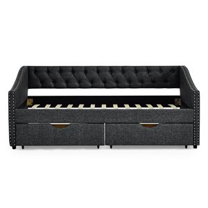 Divano letto imbottito trapuntato a una piazza e mezza con braccioli a onda con borchie color rame, schienale con bottoni e cassetti - 81,5 x 4 x 30 pollici - Product Image 6