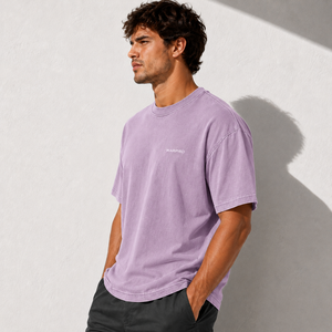 Camiseta Casual Holgada de Algodón de Manga Corta con Cuello Redondo y Color Lavanda Sólido para Hombre, Marca Warpro - Product Image 2