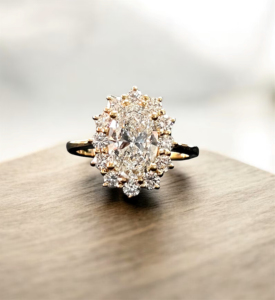 Oval Cut Diamond Side <b>Stone</b> Yellow Gold Ring for Women – Elegant Luxury Engagement, Wedding & Anniversary Statement Fine Jewelry - Product Image 1