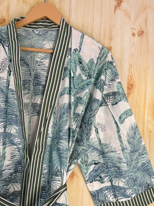 Bata Kimono de Algodón 100% Tejido con Estampado de Dibujos Animados para Mujer, Camisón de Verano Hecho a Mano, Cuello en V, Cintura Elástica, Largo Completo, ODM - Product Image 4
