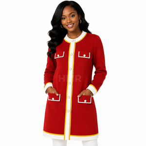 Manteau classique d'hiver HMR Sisterhood Sorority en acrylique rouge à col rond et boutons contrastants - Product Image 1