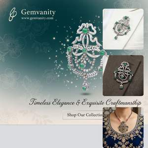 Broches unisexes plaquées or avec émeraudes tanzanites et diamants, également connues sous le nom de colliers - Product Image 3