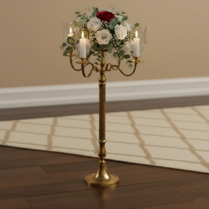 Candélabre de luxe en cristal et métal argenté à 5 bras, fait main, pour centres de table de mariage ou de fête, porte-bougies chauffe-plat, à vendre - Product Image 5