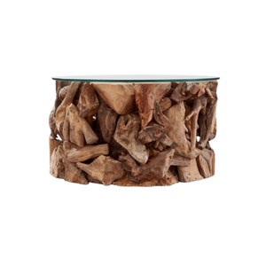 ARTERRA Luxury Handmade Durable & Easy to Clean Round Teak Wood <b>Root</b> <b>Table</b> Glass Top Cluster Rustic <b>Coffee</b> <b>Table</b> for Living Room - Product Image 5