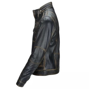 Chaqueta de Motero de Cuero Genuino para Hombre, Estilo Biker, en Negro, Cuero de Cordero Desgastado - Product Image 6