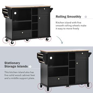 Solid Wood Desktop Kitchen Island Cart Storage Cabinet with Two Locking Wheels Microwave Cabinet Floor Standing <b>Buffet</b> <b>Server</b> - Product Image 4