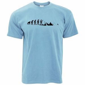 T-shirt en coton doux 320g à manches courtes et col rond bleu clair avec imprimé Evolution Fishing pour homme, coupe décontractée classique - Product Image 1