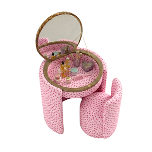 Polka Dot Pattern <b>Pink</b> Vanity <b>Table</b> & <b>Chair</b> Make Up Desk With Mirror Set Luxury Modern Oak Wood Bulk Supplier Vietnam - Product Image 2