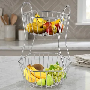 Corbeille à fruits à 2 niveaux en acier inoxydable, support de rangement pour légumes, organisateur de comptoir de cuisine, support de table à manger - Product Image 6
