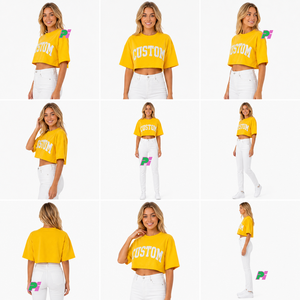 Camiseta Corta para Mujer, Personalizada con Bordado de Letras, Cuello Redondo, Manga Corta, Corte Holgado, Informal, Primavera Verano, 100% Algodón - Product Image 6