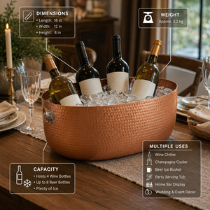 Hammered Copper Beverage Tub Large Ice <b>Bucket</b> Wine Cooler <b>Champagne</b> <b>Bucket</b> Beer Chiller Party Ice Tub for Bar Hotel Wedding OEM - Product Image 5