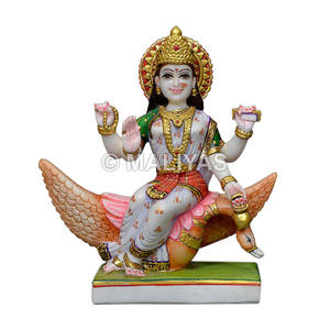Acheter une statue de Brahmane en marbre |   Murti artisanal Brahmani Mata avec cygne – Maliyas - Product Image 1