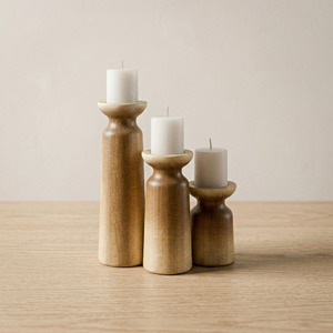 Wooden Candlestick <b>Tall</b> Wooden Candlestick <b>Table</b> Center Decoration Farmhouse Candlestick 3-piece Set - Product Image 2