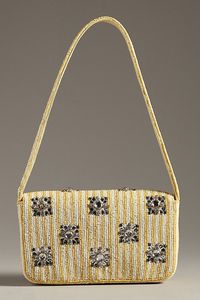 Sac à bandoulière artisanal en perles de rocaille crème et blanches, motif coccinelles or et noir, directement de l'usine, modèle Blueprint - Product Image 5