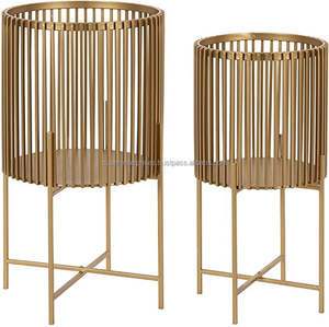 Jardinière en métal finition luxe avec support pour hall d'hôtel, bureau, réception, accent décoratif de verdure - Product Image 2