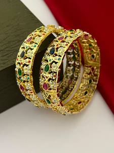 Trending Indian Wedding Rhodium Plated Imitation Pearl <b>Bangles</b> <b>Set</b> | Traditional Handmade Luxury Bridal Ethnic Jewelry Women - Product Image 1