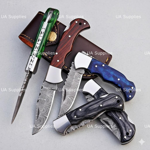 Premium Pakka Wood Handle Damascus Steel Blade Professional Folding Pocket Knife Back <b>Lock</b> Handmade Hunting Survival Camping OEM - Product Image 5