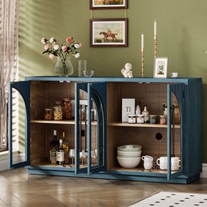Large Retro 4-Door <b>Sideboard</b> with Adjustable Shelves & Metal Handles for Kitchen Dining & Living Room Storage - Product Image 4