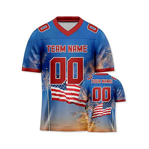 Maillot de football américain avec imprimé drapeau américain, col haut, manches courtes, pour homme adulte, grande taille, respirant, 100% coton, nom d'équipe personnalisé - Product Image 3