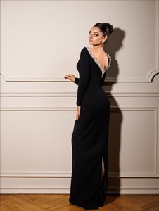 Wholesale Ethnic Wedding Evening Party Wear <b>Kaftan</b> Long Sleeve Floor Length Lightweight Plus Size Polyester Handmade <b>Sequined</b> - Product Image 1